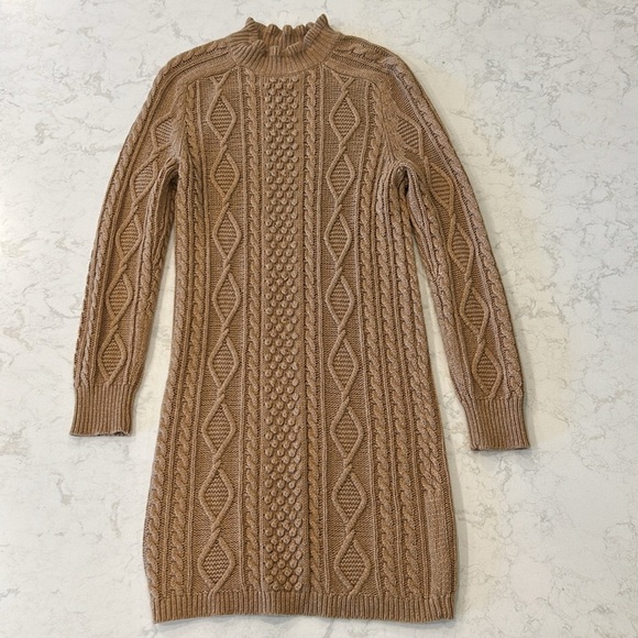 J Crew Cable Knit Sweater Mini Lambswool Dress in Tan Regency Small - Picture 5 of 15